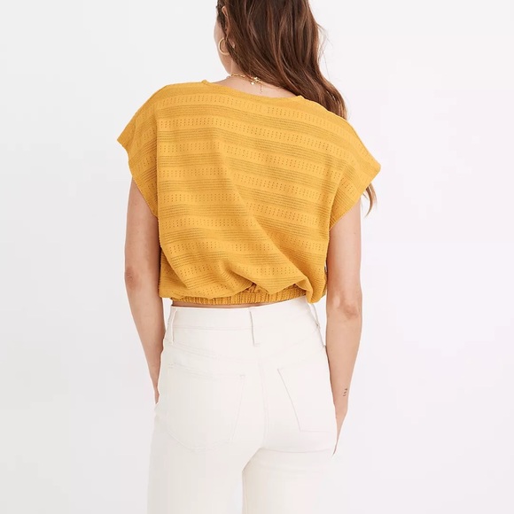 Madewell • Mustard Yellow Pointelle Knit Short-Sleeve Crop Top - Picture 2 of 10